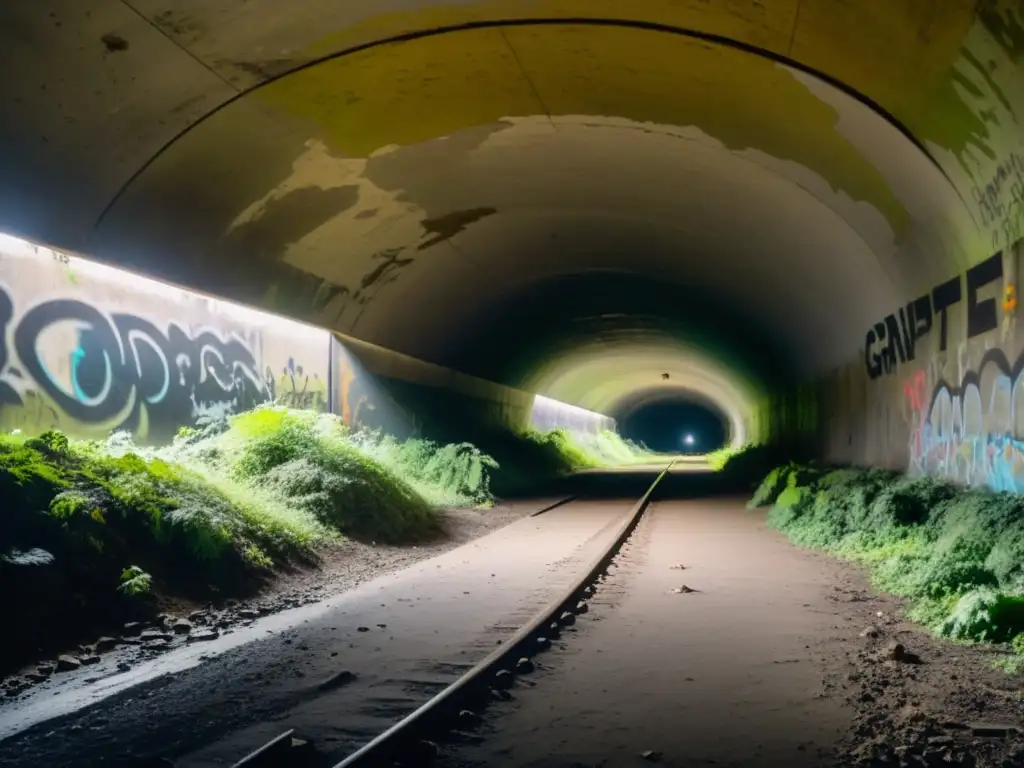 Un túnel abandonado se transforma en un espacio activo y sostenible, con trabajadores renovándolo, mientras la naturaleza reclama su lugar