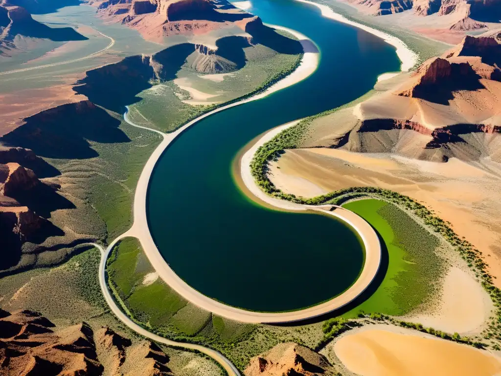 Túnel de Agua Río Colorado Nevada: Majestuoso río serpenteando por el árido desierto, con brillo dorado bajo la luz solar