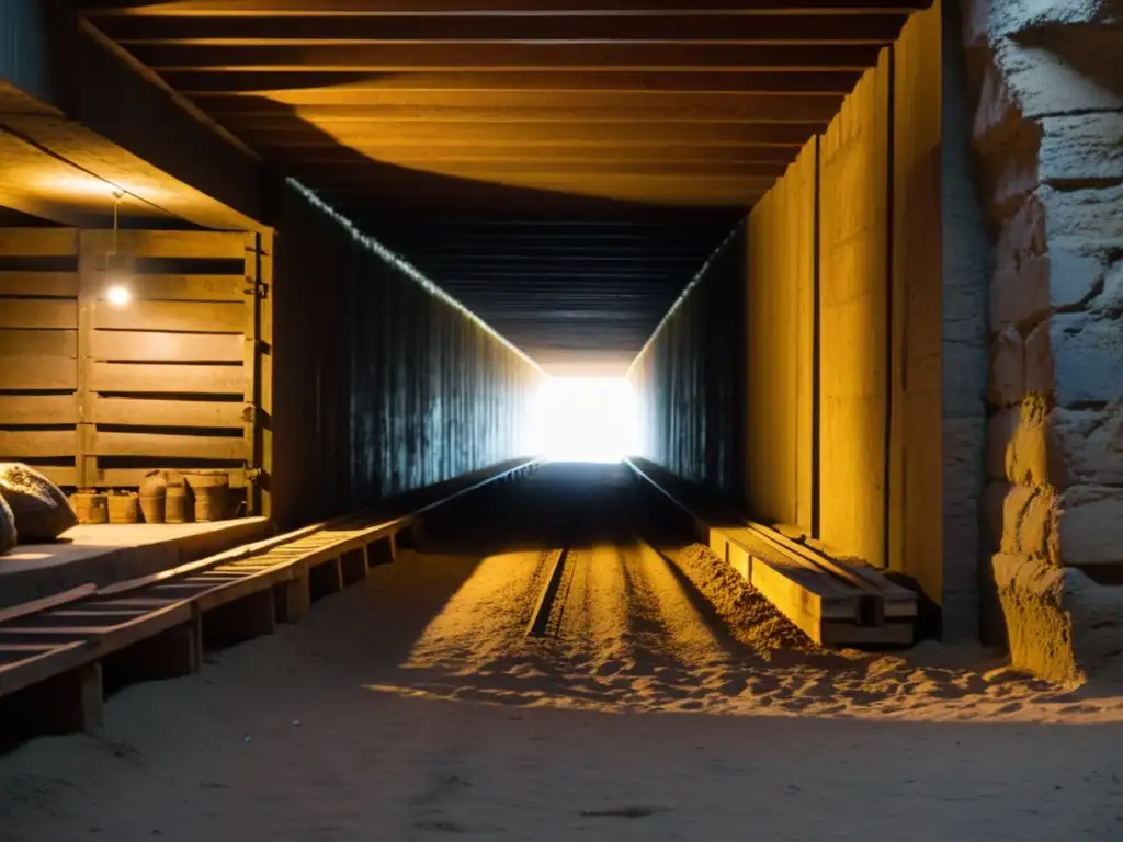 Un túnel de contrabando en el Muro de Berlín, lleno de secretos y actividad oculta, con paredes de piedra y tierra ásperas