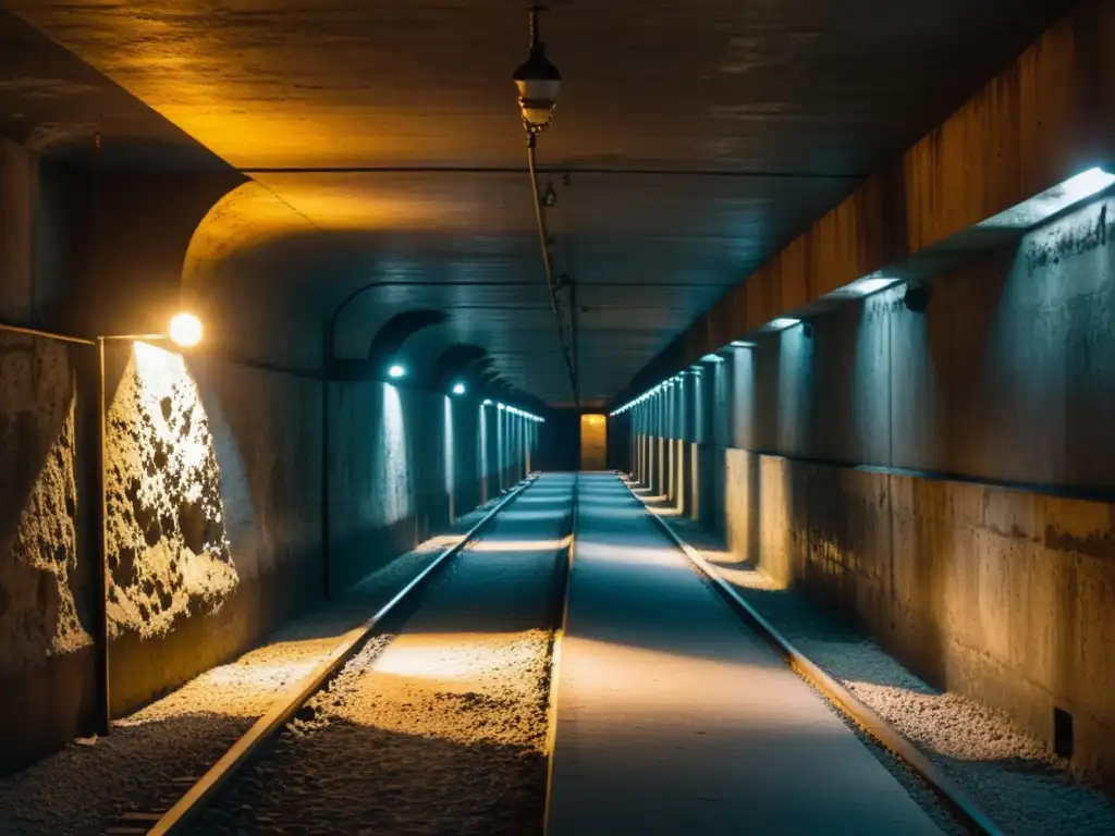 Túnel de escape del Muro de Berlín: pasadizo subterráneo iluminado por tenues bombillas, con historia en cada rincón y luz al final del camino