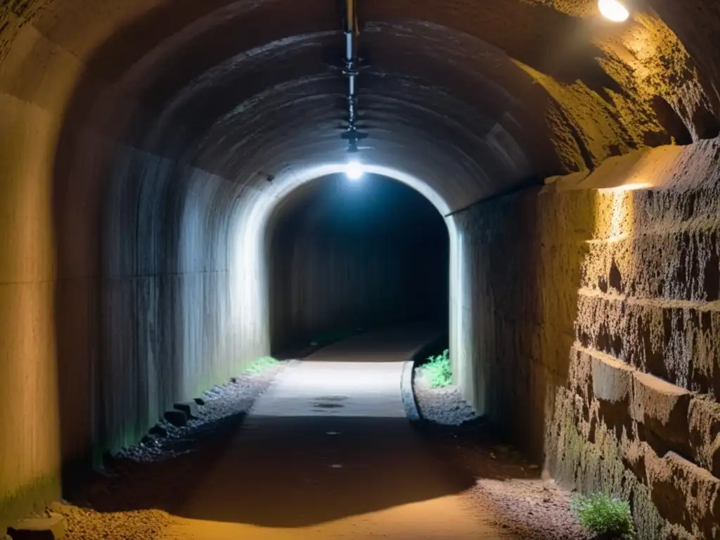 Un túnel de escape en Berlín Oriental, con pasadizos oscuros y una luz tenue al fondo