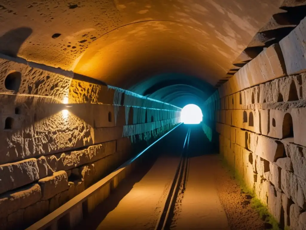 Exploración subterránea iluminada por drones Exploración en túnel histórico con drones iluminando maravillas ocultas