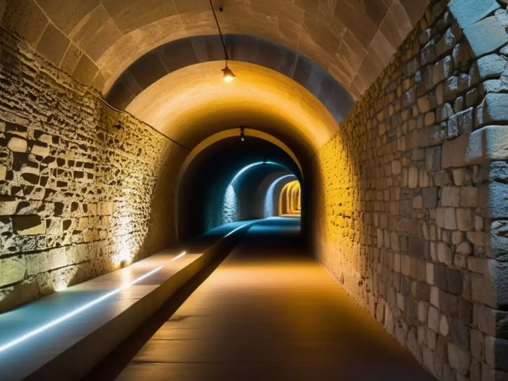 Un túnel histórico iluminado con delicadeza, resaltando su belleza atemporal y la importancia de la iluminación sostenible