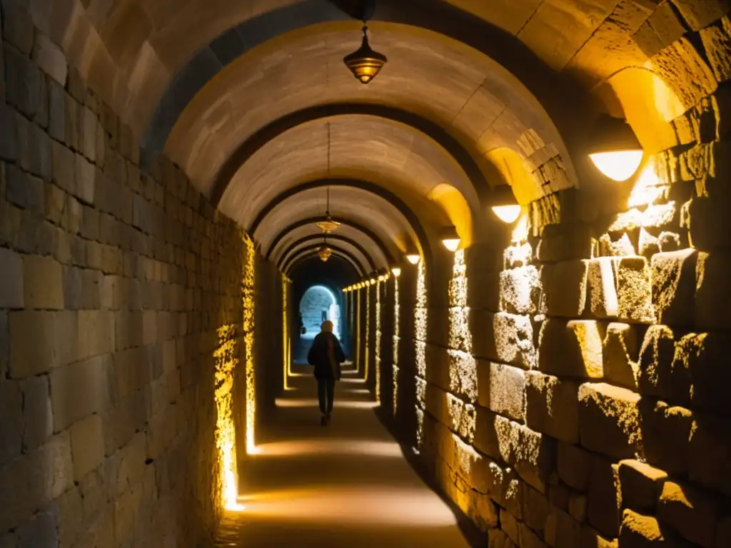 Un túnel histórico iluminado con luz dorada, atravesado por un grupo diverso con accesibilidad