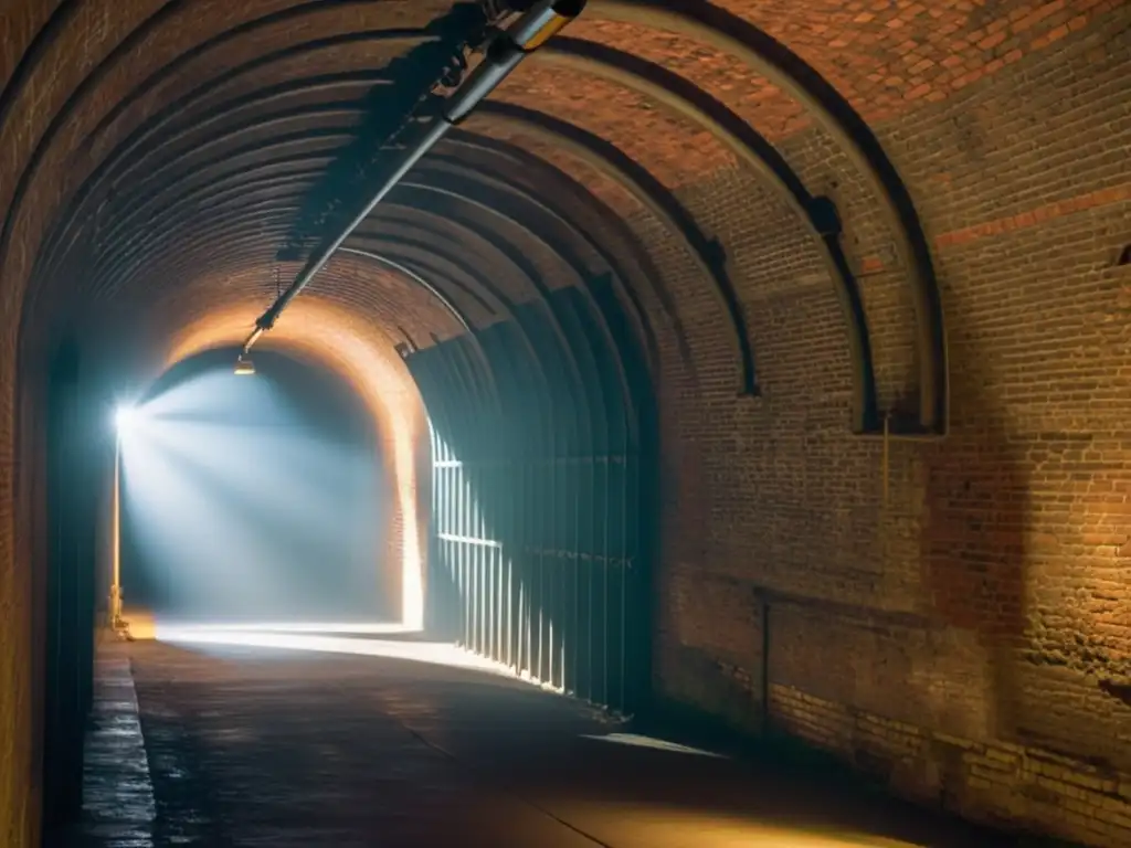 Un túnel histórico, iluminado tenue