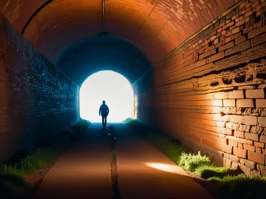 Un túnel histórico en penumbra con ladrillos antiguos iluminados, invita a explorar