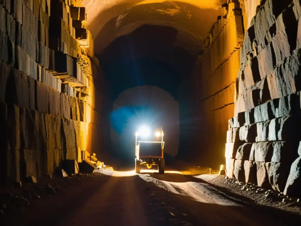 En el túnel de la mina de Potosí, un solitario minero avanza con un carrito lleno de mineral