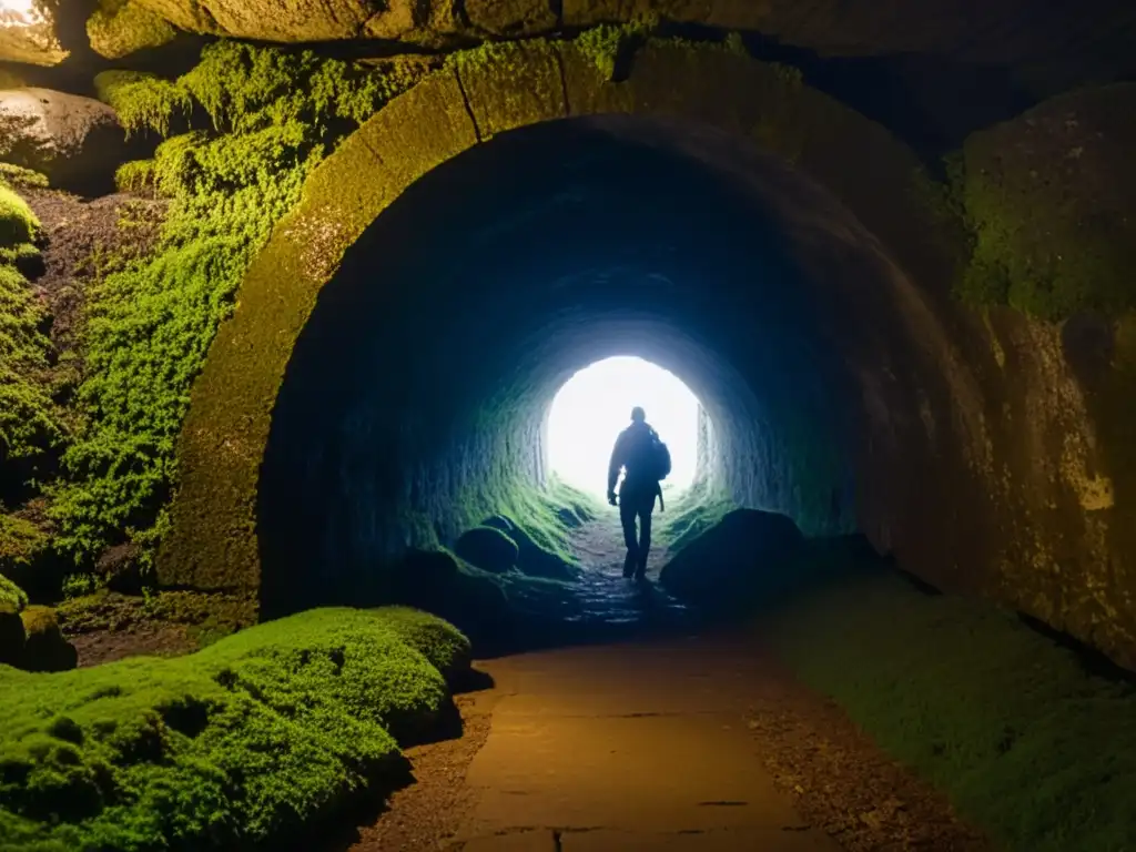 Explorando un túnel misterioso con trípode para fotografía en espacios confinados