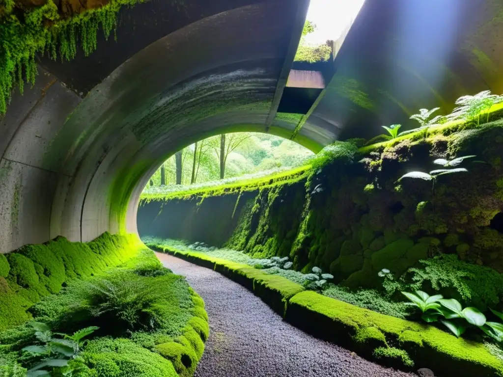 Un túnel misterioso con vegetación exuberante