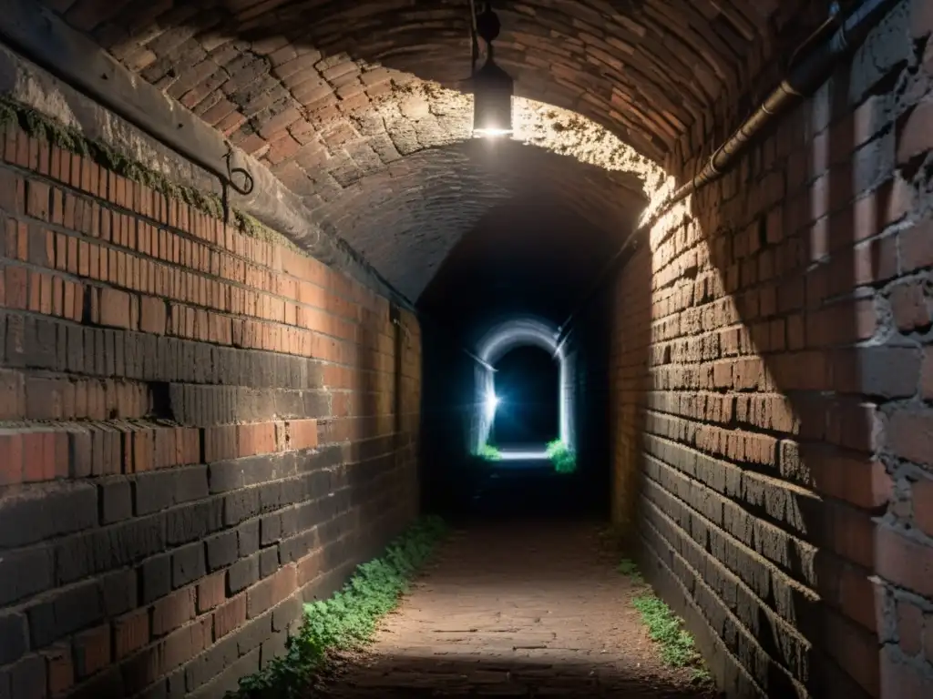 Exploración en túnel misterioso, iluminado por linterna, llena de misterio y emoción