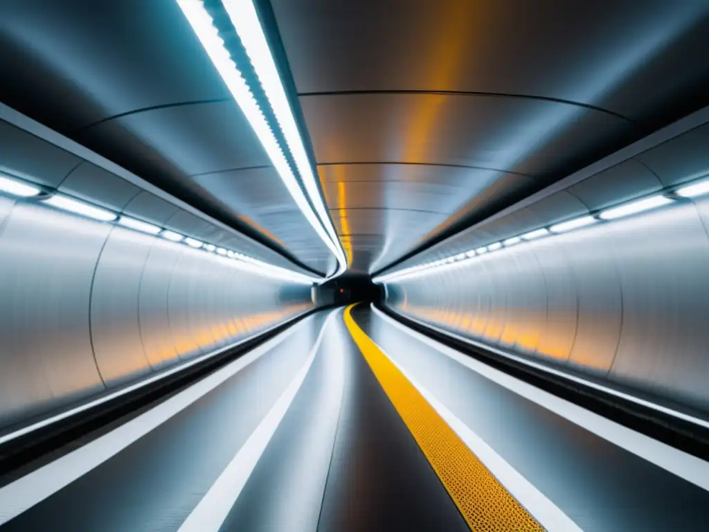 Un túnel subterráneo moderno y luminoso con soluciones energéticamente eficientes, creando un ambiente seguro y acogedor