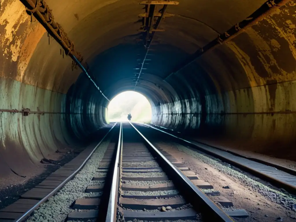 Un túnel húmedo y oscuro de la Primera Guerra Mundial, con ruinas y sombras, evocando la conservación de estos históricos lugares