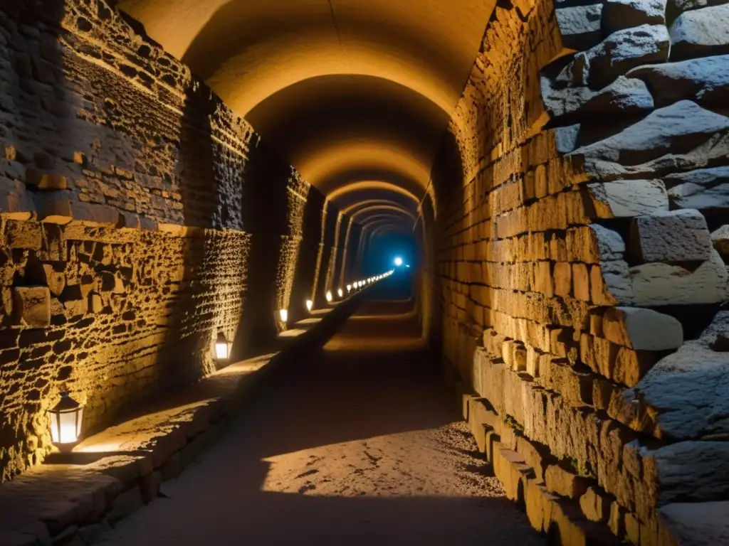 Un túnel oscuro con símbolos secretos, donde figuras se adentran en la lucha por la libertad