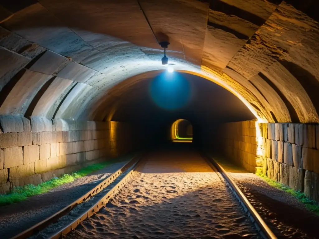 Un túnel subterráneo revela la psicología de los espacios subterráneos, con luces tenues y texturas antiguas