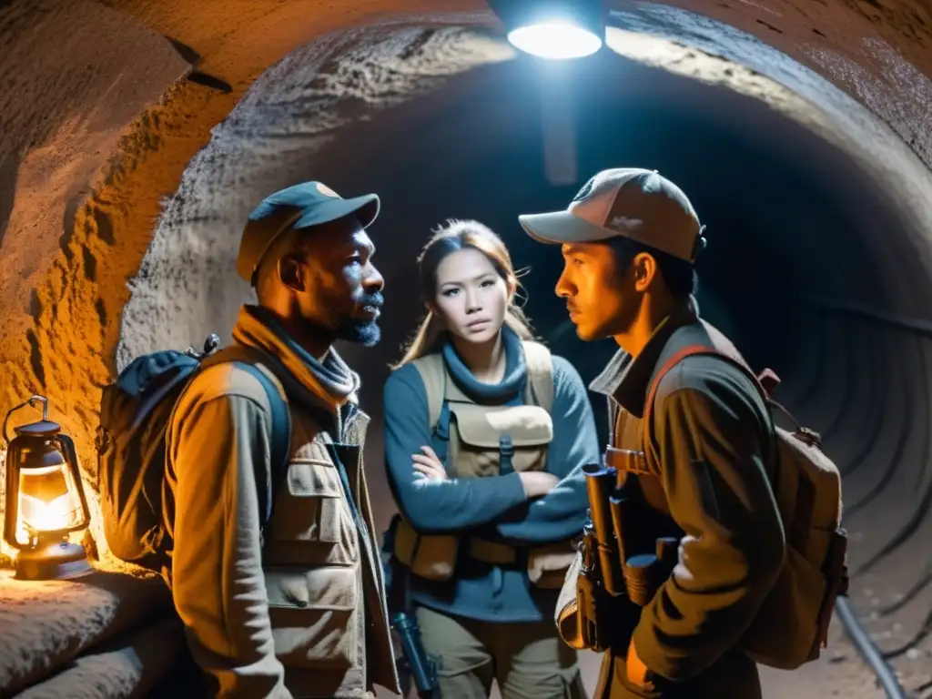 En el túnel de la Resistencia de la Segunda Guerra, los combatientes se reúnen bajo la luz tenue, preparándose para la misión