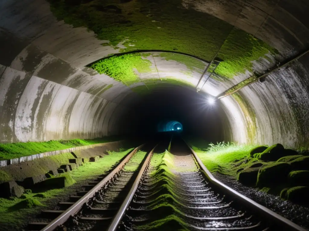 Una fotografía de alta resolución de un túnel subterráneo decorado con una atmósfera contemporánea y misteriosa