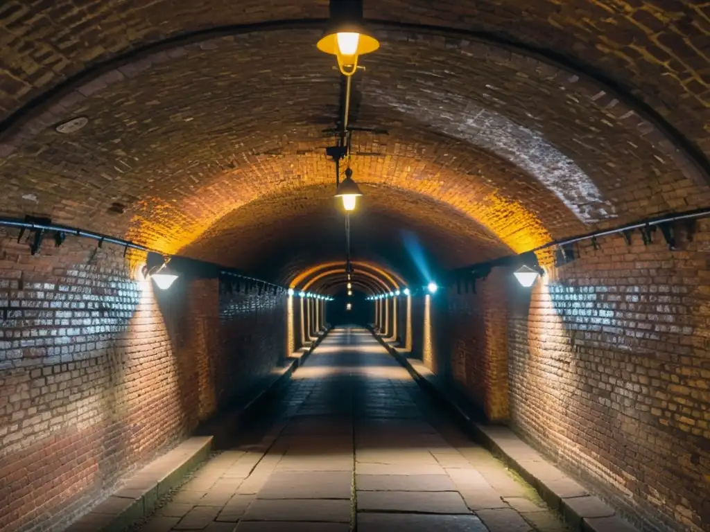 Un túnel subterráneo iluminado por antorchas revela secretos comerciales y espías en los túneles de Londres