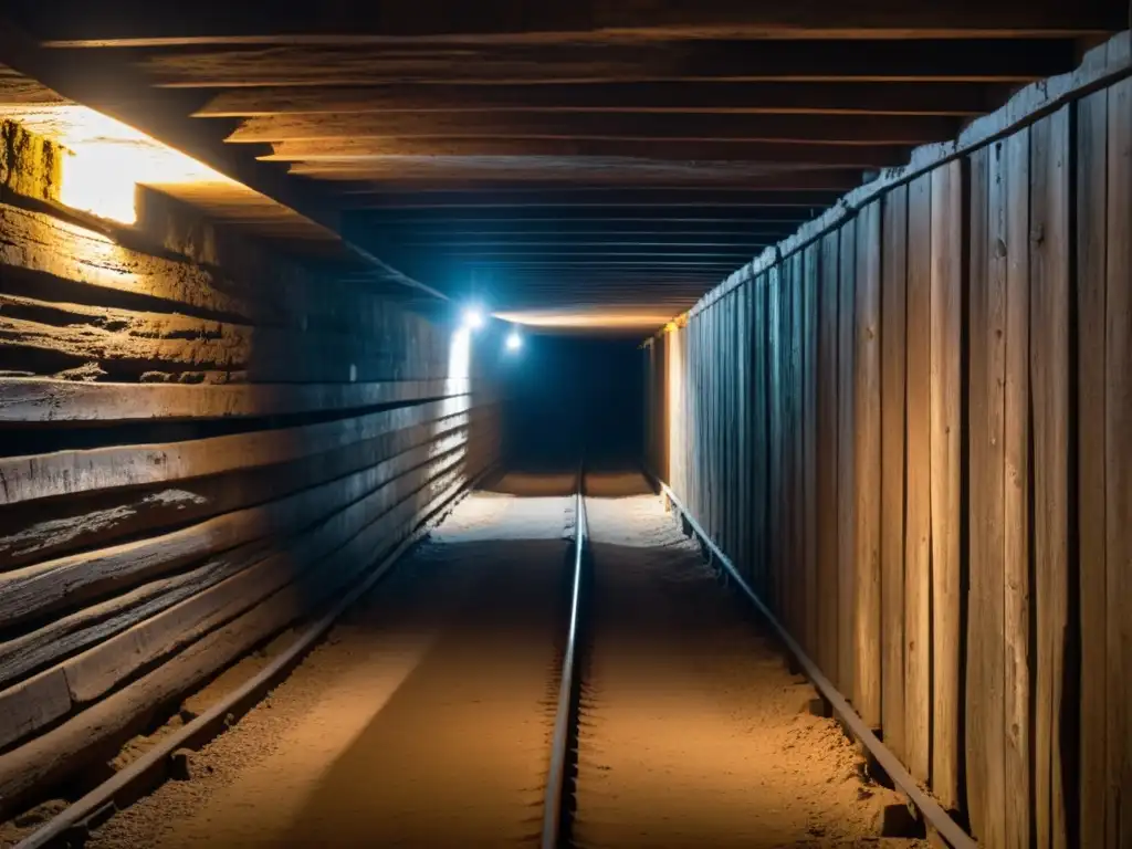 Un túnel subterráneo iluminado débilmente revela la historia y el misterio del ferrocarril subterráneo, invitando a explorar su itinerario