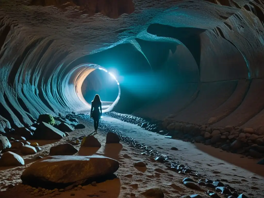 En un túnel subterráneo, una misteriosa fauna con bioluminiscencia exuda encanto en su mirada