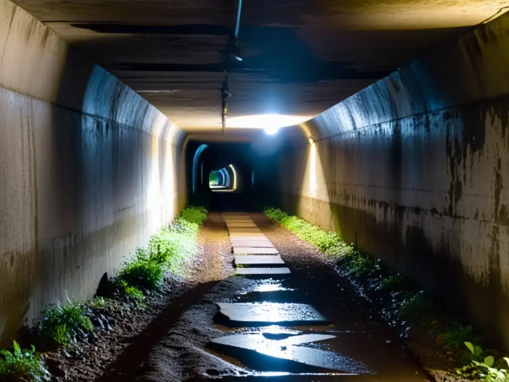 Explora la ingeniería de túneles de la Guerra de Corea en esta imagen de un oscuro y estrecho túnel subterráneo