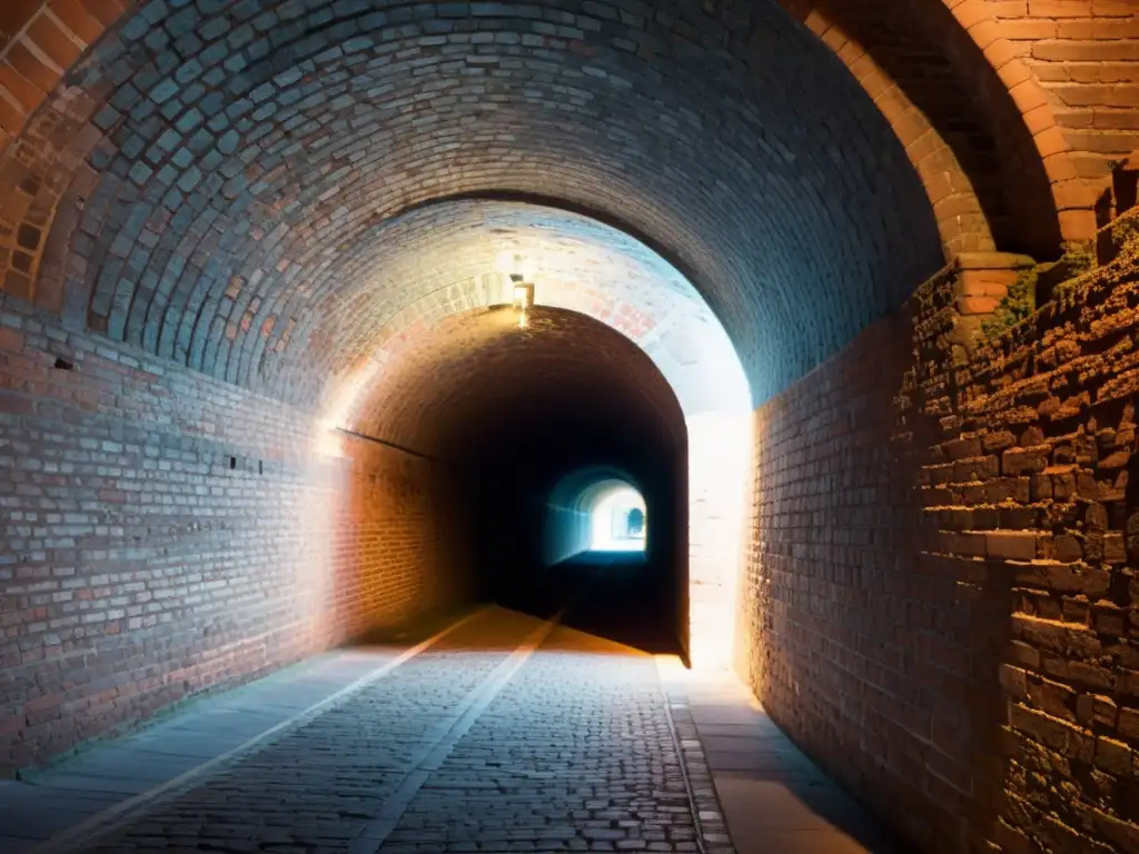 Una fotografía de túneles históricos iluminados por suave luz cálida, revelando la atmósfera misteriosa y la historia en cada detalle