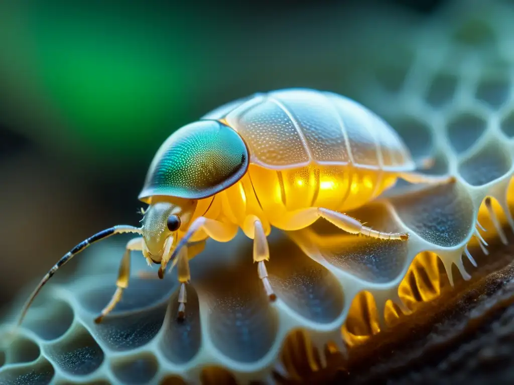 Explorador subterráneo: invertebrado cavedwelling iluminado Vida de los invertebrados en túneles: detallada imagen de una criatura translúcida en su hábitat subterráneo, iluminada por una suave luz cálida