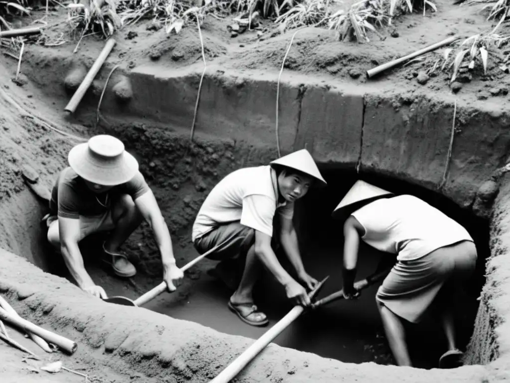 Villagers working on Cu Chi tunnels, reflejando su determinación y resistencia en la historia de Vietnam