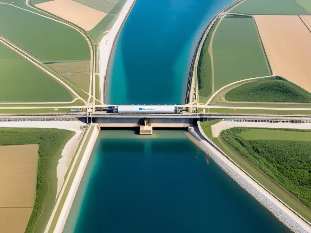 Vista aérea impresionante del túnel submarino del Canal de la Mancha, revelando la magnitud de la construcción y los secretos marinos