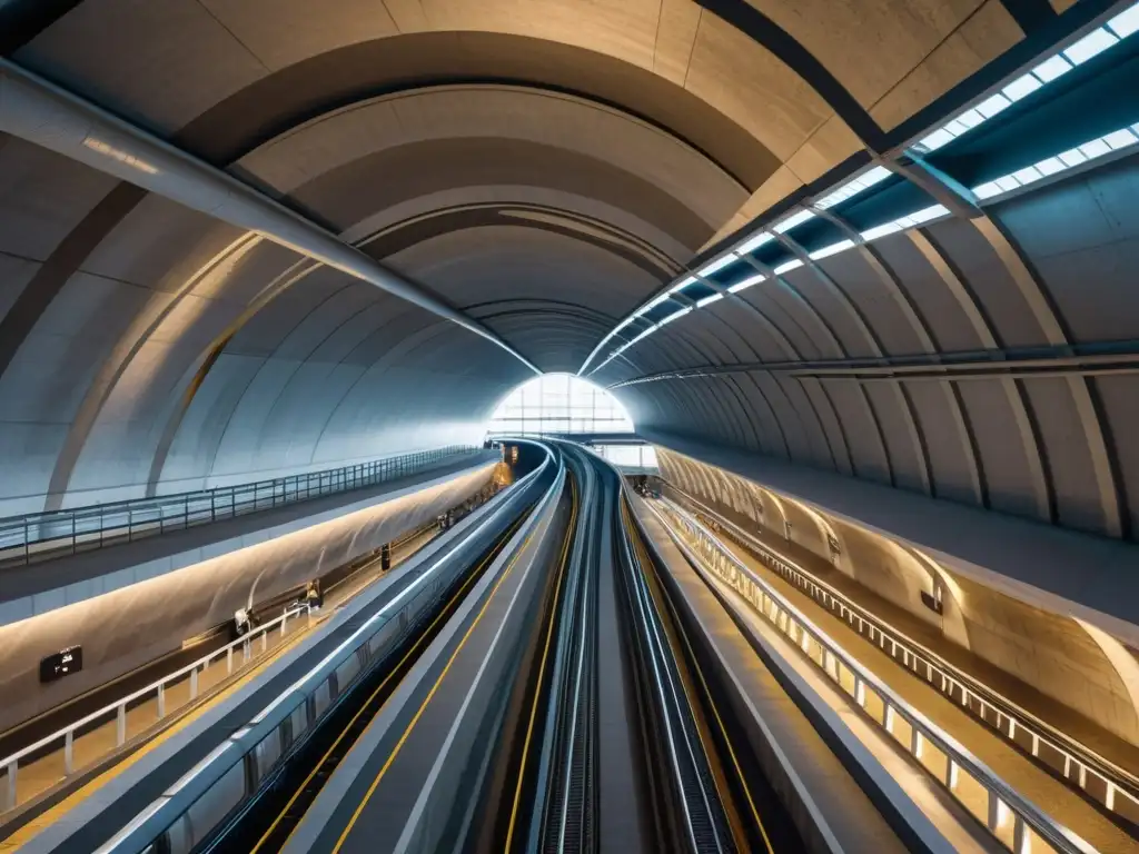 Vista aérea de túneles subterráneos mostrando movimiento de personas y vehículos