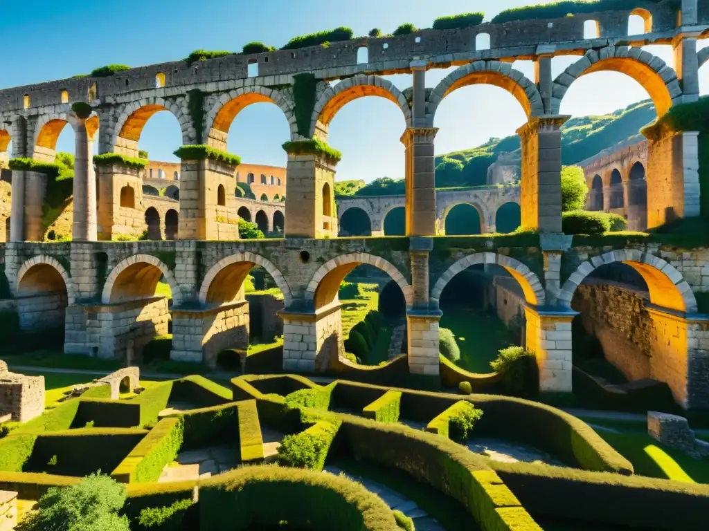 Vista detallada en 8k de los antiguos acueductos romanos, con sus arcos de piedra, túneles antiguos historias arqueología subterránea