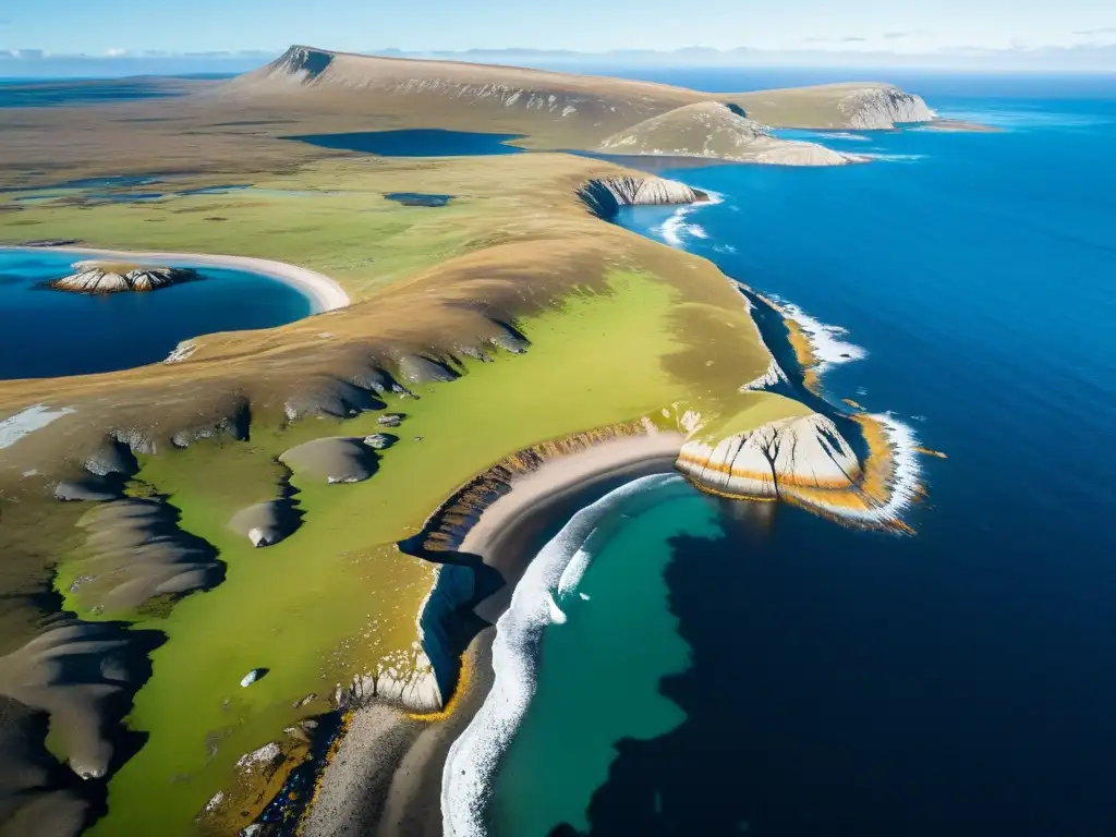 Vista impresionante de las Islas Malvinas, con terreno rocoso y océano infinito