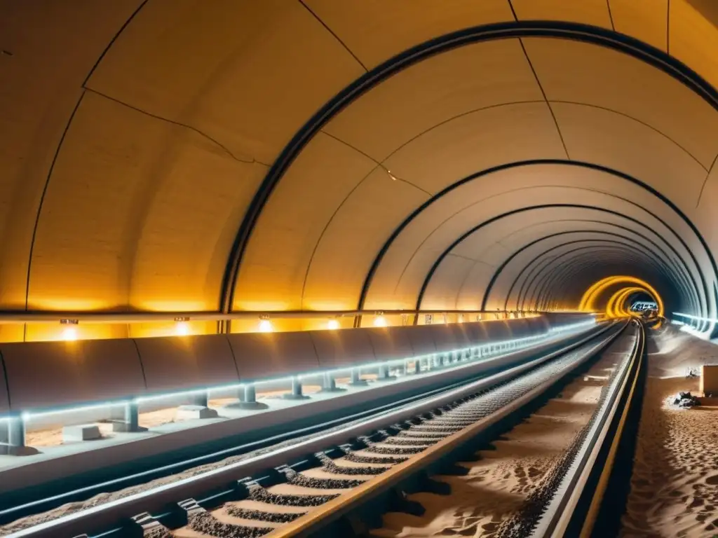 Vista panorámica de los intrincados túneles del metro de Dubai, mostrando la exploración de túneles históricos subterráneos y la moderna ingeniería