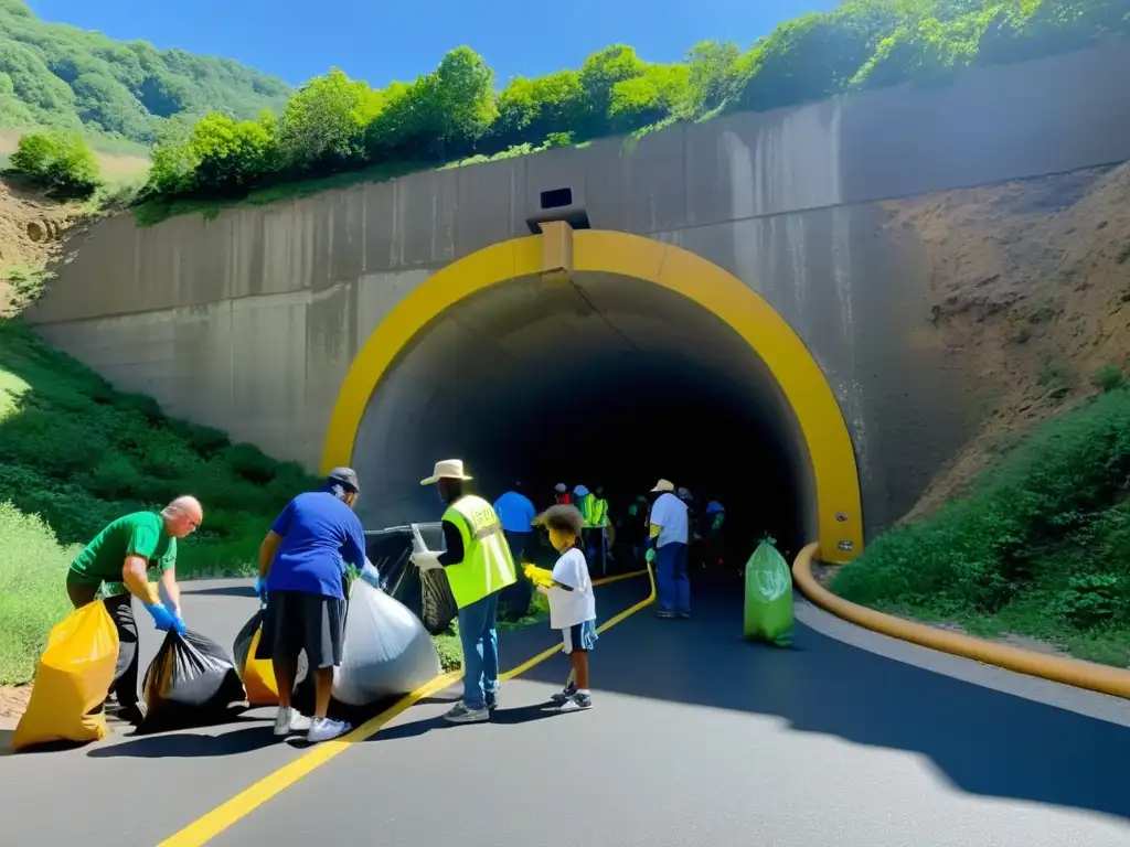 Voluntarios participan en la conservación del túnel histórico, limpiando, pintando y plantando, demostrando la participación comunitaria